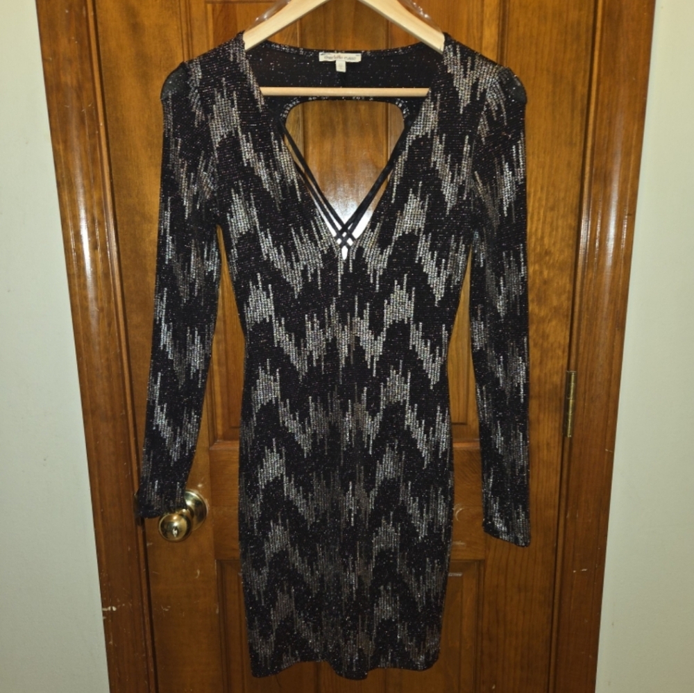 Charlotte Russe Black and Silver Long Sleeve Dress